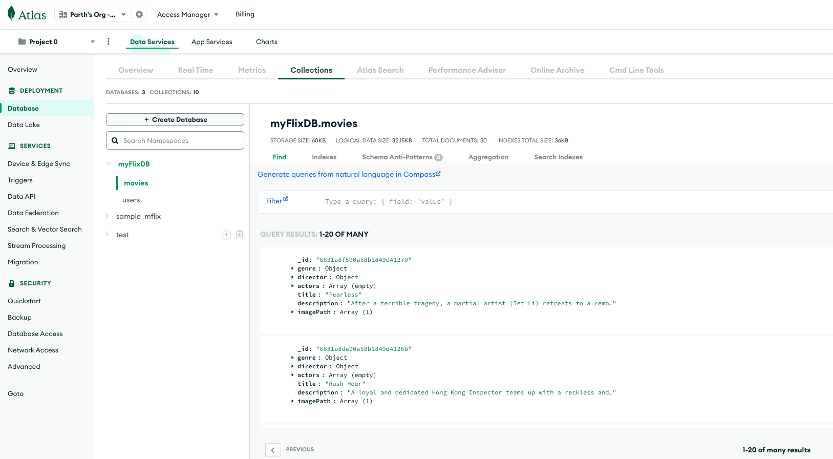 MyFlix API Screenshot